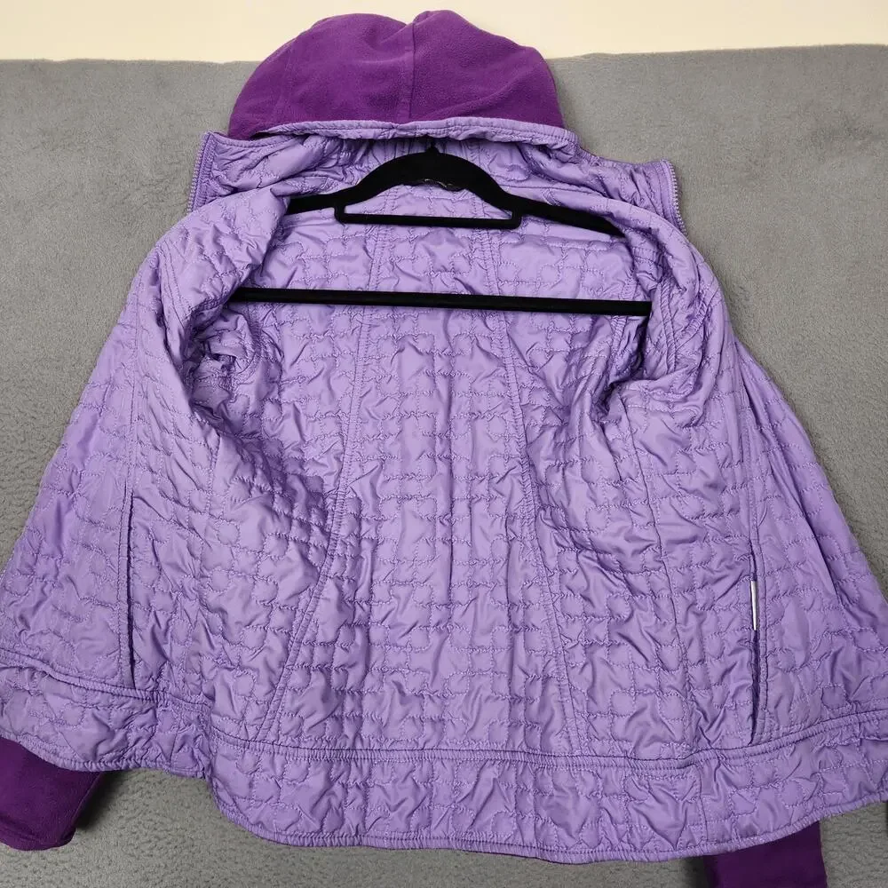 Columbia Jacket Youth 10/12 Purple Reversible Fleece Quilted Hooded Insulated